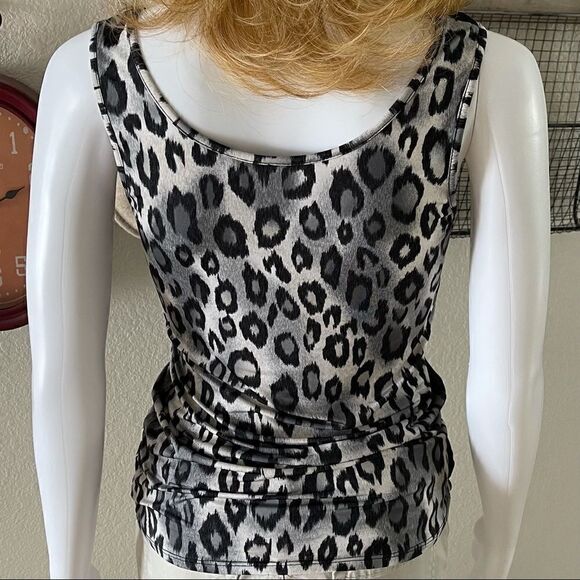 Event Leopard Chiffon Overlay Tank Top Sz Small - Picture 2 of 11